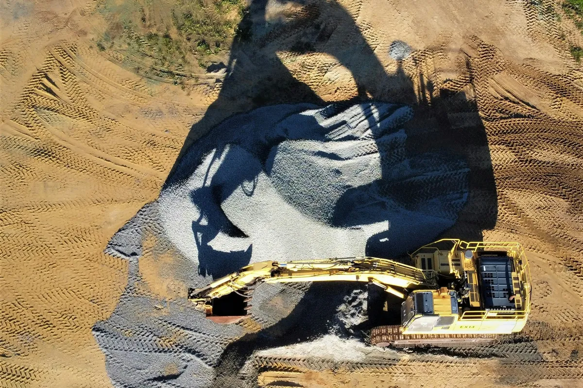 Aerial view of an excavator on a Perth construction site